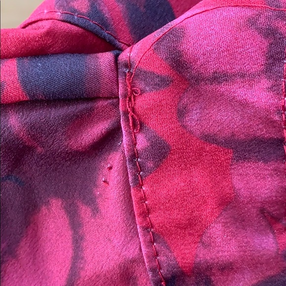 Red Floral Print Mandarin Collar Button Down Top - Picture 5 of 5